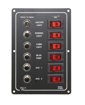 Schalter-Paneel vertikal mit 6 Sicherungsautomaten Schalter-Paneel vertikal mit 6 Sicherungsautomaten