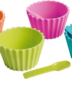 Set mit 4 Eiscreme-Schüsseln ø 12 cm aus hochwertigem Melamin. Mit Löffeln.