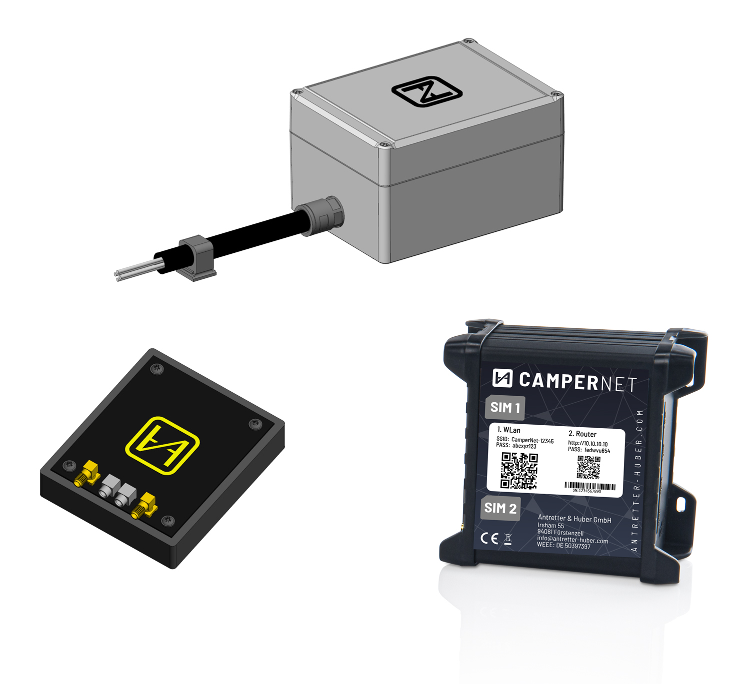 Antretter & Huber CAMPERNET mit Yachtantenne seitlich Mobilfunk/WLAN-Router Cat4 Dual-SIM mit 2xLTE/2xWLAN-Yachtantenne