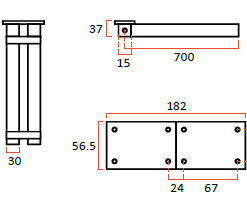 Klappstützfuß COMET 2 eloxiertem Aluminium. Abmessungen 720 x 37 x 30 mm. Größe Standfuß 139 x 32 mm.