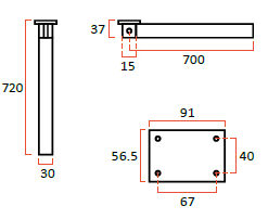 Klappstützfuß COMET 4 eloxiertem Aluminium. Sockel abnehmbar. Abmessungen 720 x 37 x 30 mm. Größe Standfuß 50 x 32 mm.