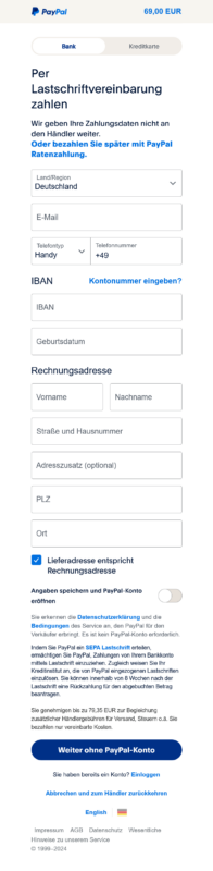 Zahlungsarten Paypal Kundendaten