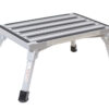 Trittstufe einstufig Aluminium 150 kg Aluminium-Trittstufe. Sehr stabile Trittstufe mit einklappbaren Standbeinen. Robuste Konstruktion aus pulverlackiertem Aluminium. Mit großflächiger