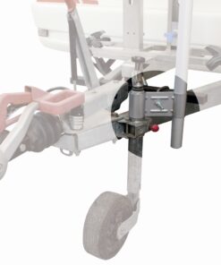 Klemmhalterung für Deichsel-Laufräder ø 48 mm zur Befestigung von Wäschespinnen oder Antennenmasten.