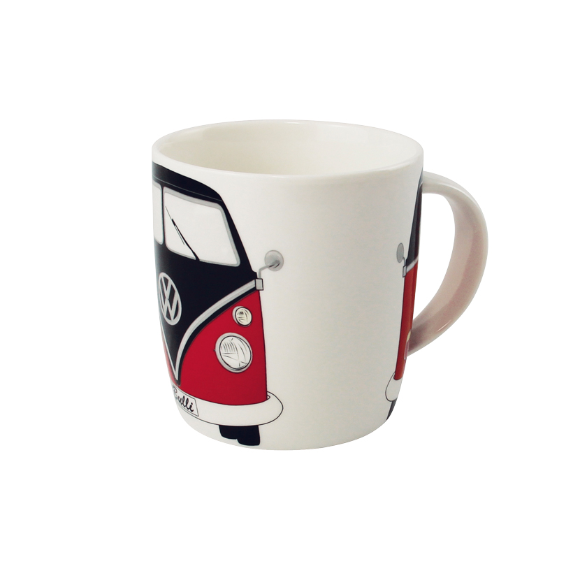 VW Collection Kaffeetasse rot-schwarz Große Kaffeetasse aus New Bone China mit witzigem VW T1 Bulli Design.