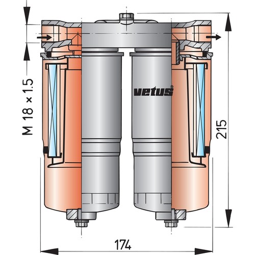 Vetus Wasserabscheider / Grobfilter 720l/Std. vetus_wasserabscheider___grobfilter_720l_std__35380