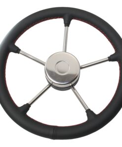 RIVIERA Steuerrad VR02 Edelstahl/Leder 350mm, schwarz mit roten Nähten