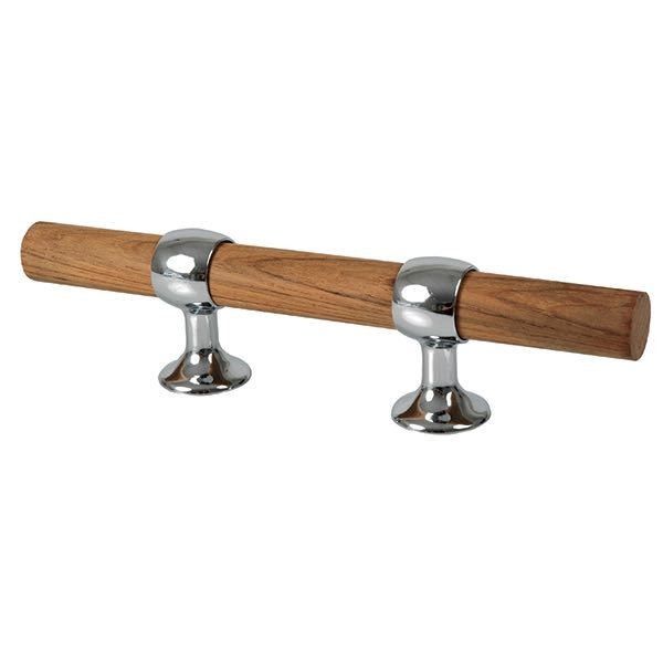 Klampe Messing verchromt mit Iroko-Rundstab Klampe Messing verchromt mit Iroko-Rundstab
