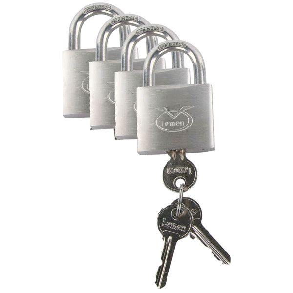 Vorhängeschloss LEMEN Messing 4 Stück gleichschliessend B=50mm mit 3 Schlüsseln
