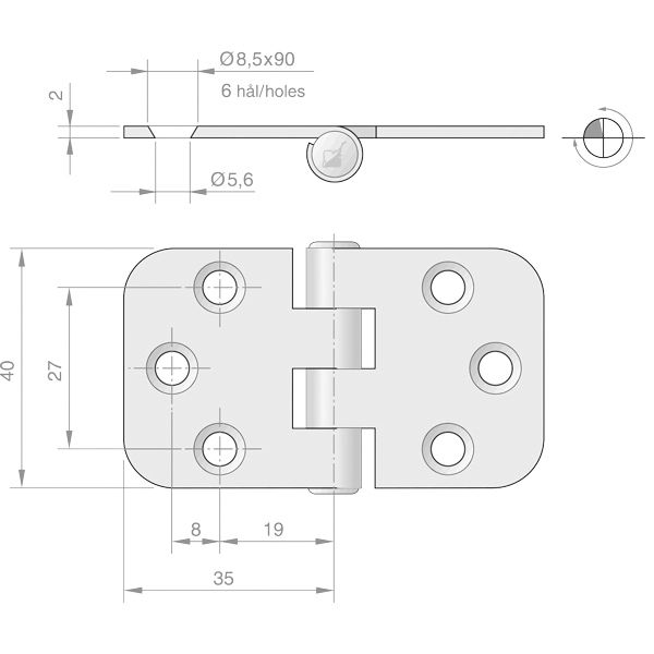 Roca Scharnier rostfreier Stahl 35+35x40mm verdeckt Roca Scharnier rostfreier Stahl 35+35x40mm verdeckt – Bild 2