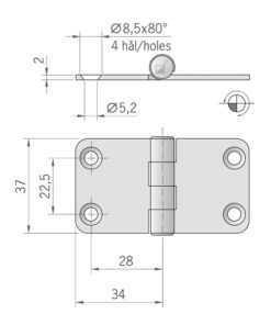 Roca Scharnier rostfreier Stahl 34x37mm 1052822 achse oben 1vflimxsh8qz88