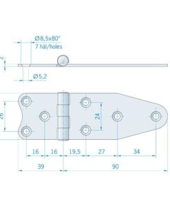 Roca Scharnier rostfreier Stahl 39+90x40mm verdeckt