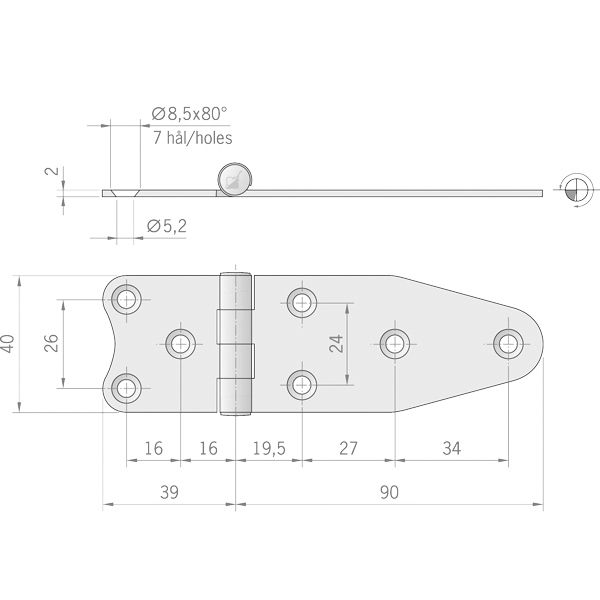 Roca Scharnier rostfreier Stahl 39+90x40mm verdeckt Roca Scharnier rostfreier Stahl 39+90x40mm verdeckt – Bild 2