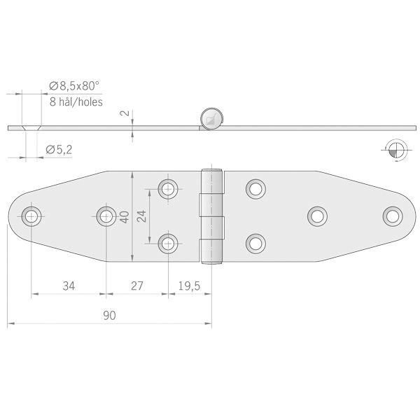 Roca Scharnier rostfreier Stahl 90+90x40mm Roca Scharnier rostfreier Stahl 90+90x40mm – Bild 2