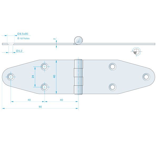 Roca Scharnier rostfreier Stahl 90+90x40mm Roca Scharnier rostfreier Stahl 90+90x40mm