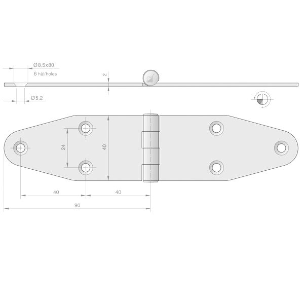 Roca Scharnier rostfreier Stahl 90+90x40mm Roca Scharnier rostfreier Stahl 90+90x40mm – Bild 2