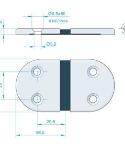 Roca Scharnier rostfreier Stahl-Gummi 36,5+35,5x39mm