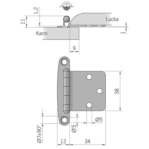 Roca Scharnier rostfreier Stahl 12+34x38mm Roca Scharnier rostfreier Stahl 12+34x38mm – Bild 2
