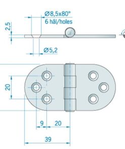 Roca Scharnier rostfreier Stahl 39+39x40mm