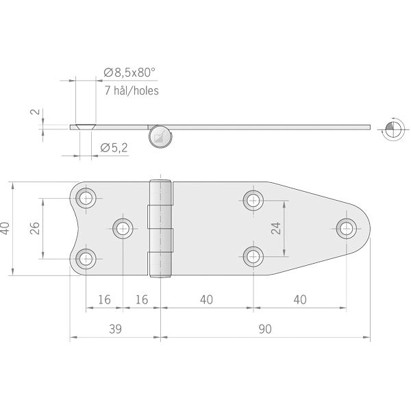 Roca Scharnier rostfreier Stahl 39+90x40mm verdeckt Roca Scharnier rostfreier Stahl 39+90x40mm verdeckt – Bild 2