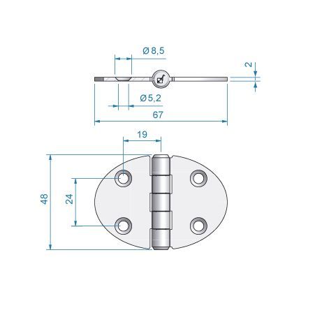 Roca Scharnier rostfreier Stahl oval 33,5+33,5x48mm Roca Scharnier rostfreier Stahl oval 33,5+33,5x48mm – Bild 2