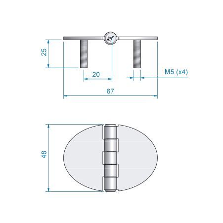 Roca Scharnier rostfreier Stahl oval 67x48mm mit angeschweissten Bolzen M5 L=25mm – Bild 2