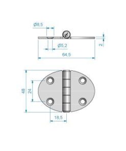 Roca Scharnier rostfreier Stahl oval 32+32x48mm Achse unten 1052869 roca scharnier rostfreier stahl oval 32 32x48mm achse unten 2