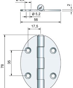 Roca Scharnier rostfreier Stahl oval 28+28x78mm Roca Scharnier rostfreier Stahl oval 28+28x78mm – Bild 2