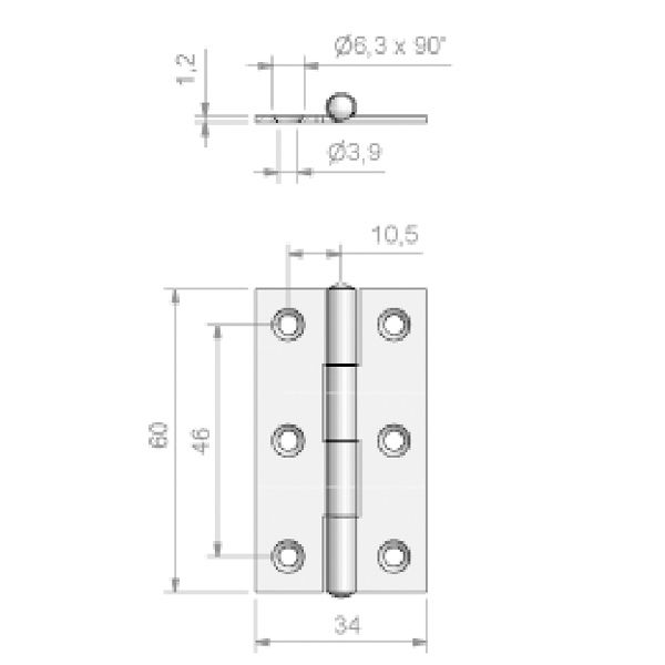 Roca Scharnier rostfreier Stahl 17+17x60mm Roca Scharnier rostfreier Stahl 17+17x60mm – Bild 2