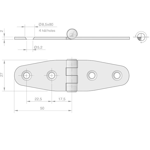 Roca Scharnier rostfreier Stahl 50+50x30mm Roca Scharnier rostfreier Stahl 50+50x30mm – Bild 2