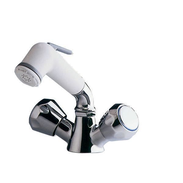 Wasserhahn warm/kalt mit Brauseschlauch L=2,0m und Brause mit Auf/Zu Anschluss 3/8''