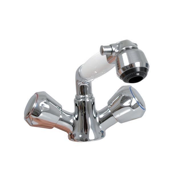 Wasserhahn warm/kalt mit Brauseschlauch L=1,5m und Brause mit Auf/Zu Anschluss 3/8''