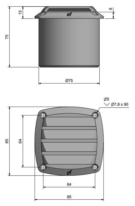 Roca Lüftungsgitter Kunststoff B=85mm L=85mm mit Schlauchanschluss D=75mm – Bild 2