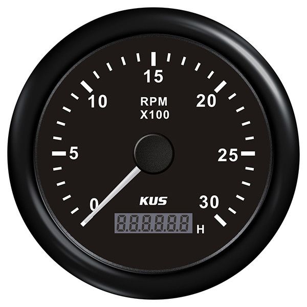 KUS Drehzahlmesser mit Betriebsstundenzähler f.Dieselmot.  0-3000U/min 0,5-250 12/24V D=85mm schwarz