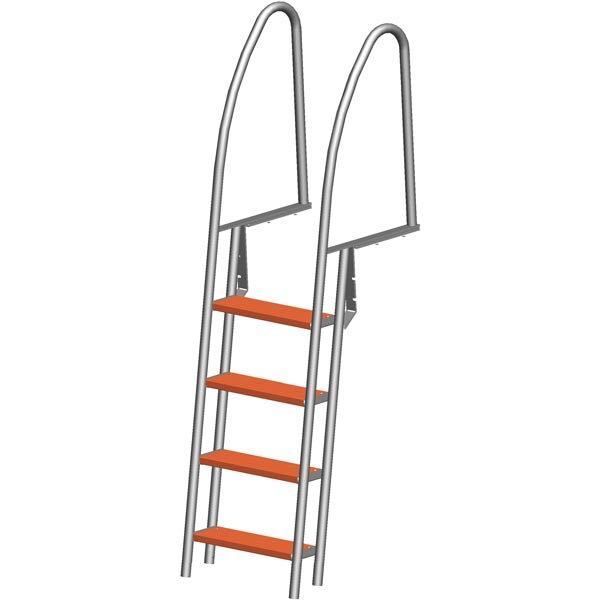 Badeleiter für Steg rostfreier Stahl zur Festmontage auf Steg 4 Stufen L=1900mm B=492mm Rohr D=32mm
