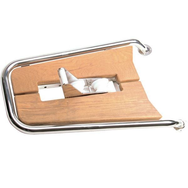 Bugplattform rostfreier Stahl mit Teakholzbelag und Ankerrolle L=70cm B=48cm Rohr D=32mm