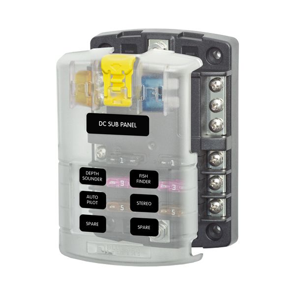 Blue Sea Sicherungshalter für 6 Flachstiftsicherungen max 30A, total max 100A mit 6 Anschlüssel für 0V Blue Sea Sicherungshalter für 6 Flachstiftsicherungen max 30A, total max 100A mit 6 Anschlüssel für 0V
