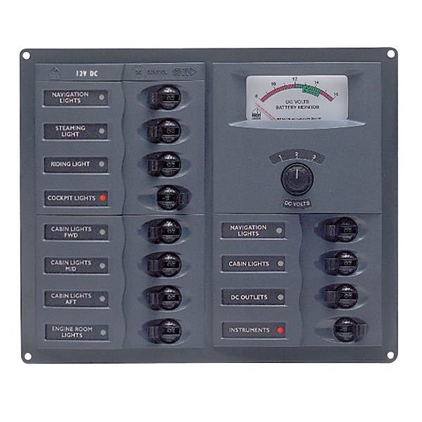 BEP Schalttafel mit 12 Schaltern und Automatiksicherungen H=200mm B=239mm T=65mm BEP Schalttafel mit 12 Schaltern und Automatiksicherungen H=200mm B=239mm T=65mm