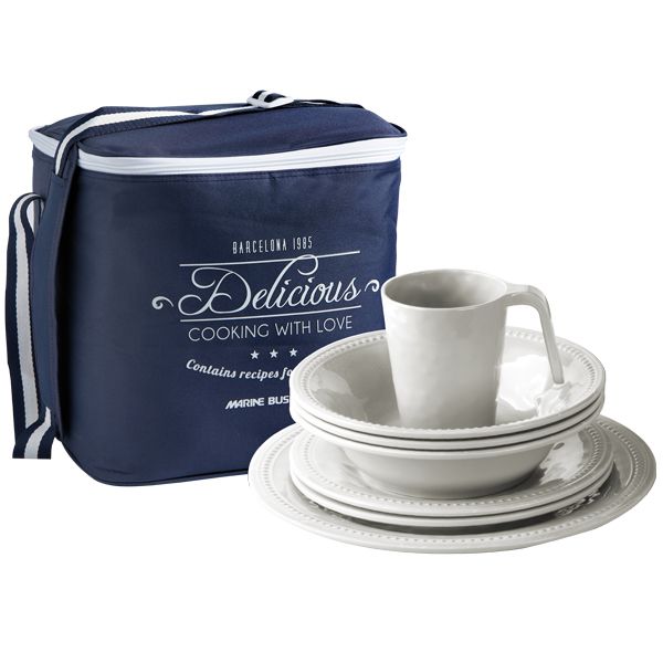 MARINE BUSINESS Harmony Start Set bestehend aus je 4 flachen Telleren. Frühstückstellern. Suppentellern. Bechern und einer Tasche