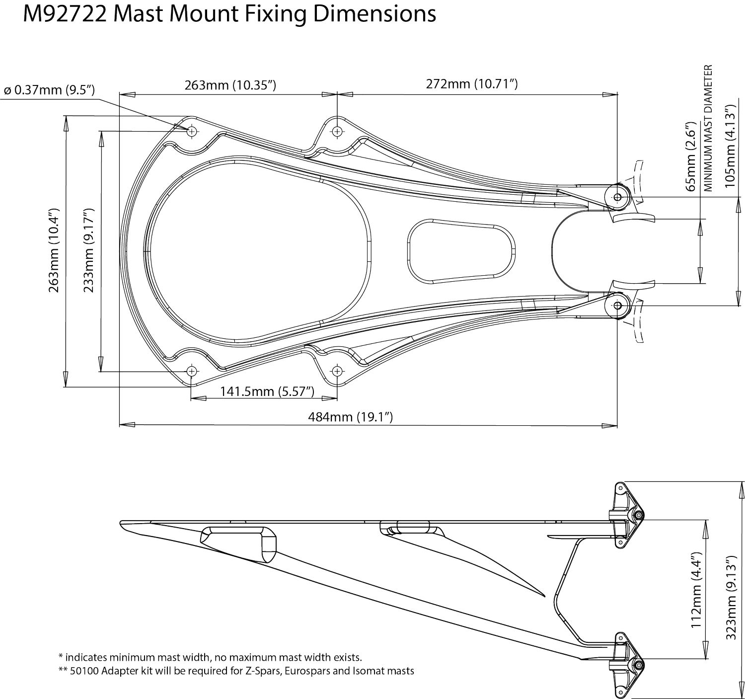 Scanstrut Radarhalterung M92722 Mastmontage für Radarantenne Aluminium D=max 18'' weiss