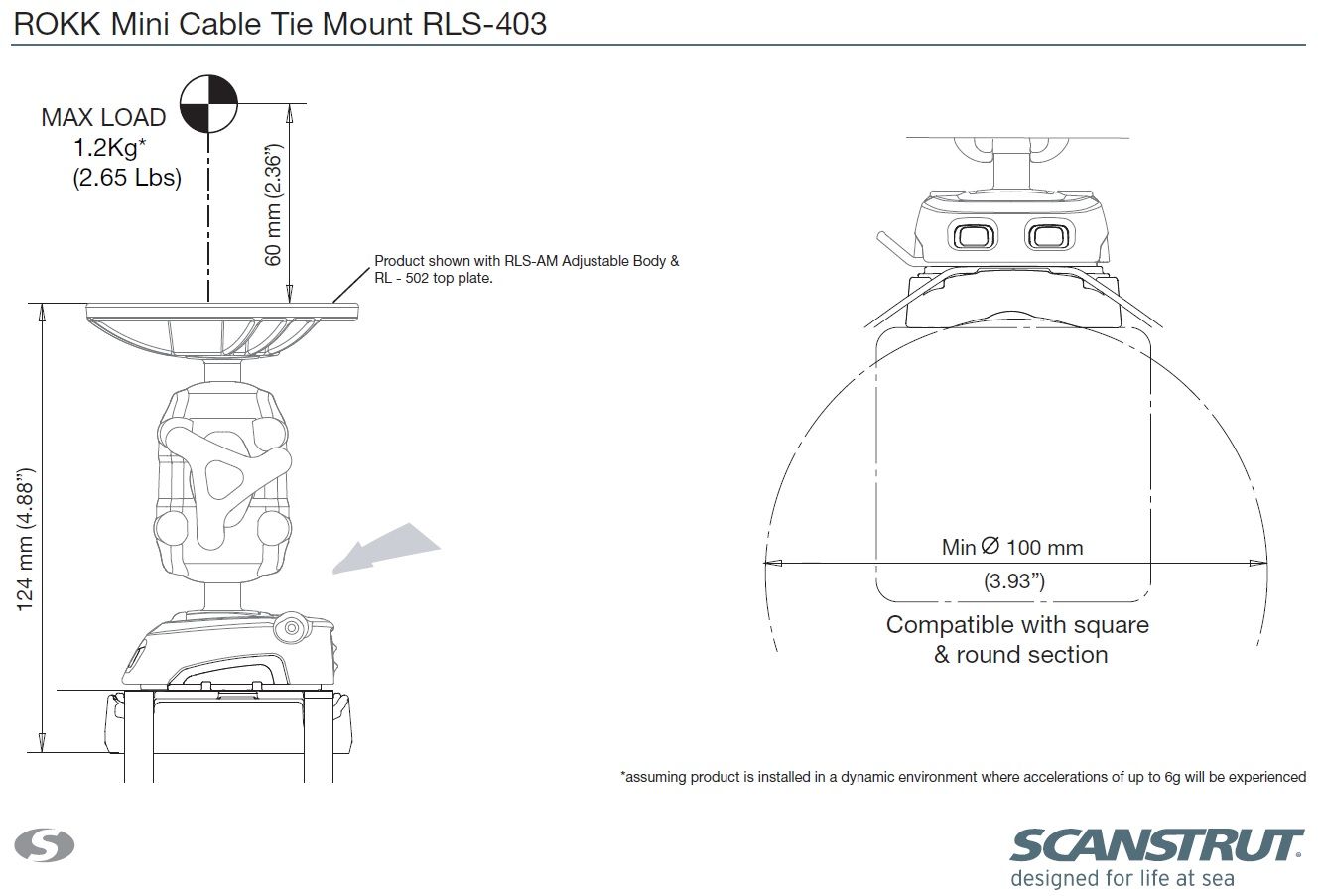 Scanstrut ROKK MINI Basis mit Kabelbindern RLS-403 für Rohre oder Rechteckprofilen – Bild 2