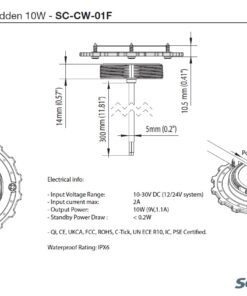 Scanstrut Ladegerät Hidden SC-CW-01F verdeckter Einbau für kabelloses Laden von Smartphones 10-30V Eingang 2A Ausgang 10W wasserdicht nach IPX6