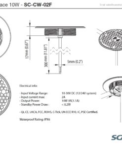 Scanstrut Ladegerät Surface SC-CW-02F Aufbauversion für kabelloses Laden von Smartphones 10-30V Eingang 2A Ausgang 10W wasserdicht nach IPX6 zum Einbau