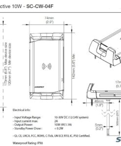 Scanstrut ROKK Ladegerät Aktiv SC-CW-04F mit Aufbauhalterung für kabelloses Laden von Smartphones 12/24V 10W Ausgang max 2A wasserdicht nach IPX6