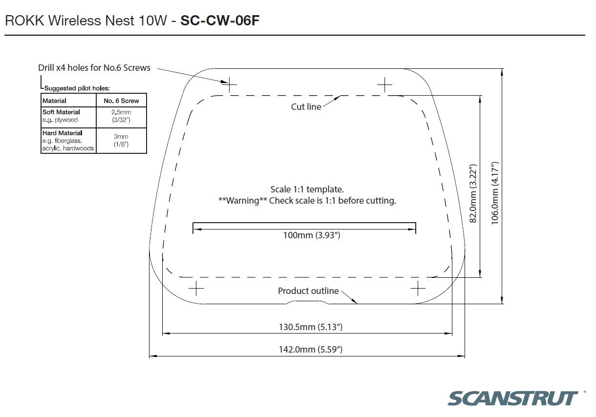 Scanstrut ROKK Ladegerät Nest SC-CW-06F Ablagefach längs zum Einlegen für kabelloses Laden von Smartphones 12/24V 10W Ausgang max 2A wasserdicht nach IPX6