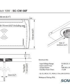 Scanstrut Ladegerät Catch SC-CW-08F Ladeschale für kabelloses Laden von Smartphones 10-30V Eingan 2A Ausgang 10W wasserdicht nach IPX6