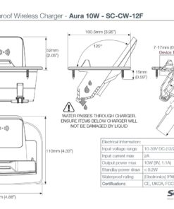 Scanstrut Ladegerät Aura SC-CW-12F zum Einbau für kabelloses Laden von Smartphones 10-30V Eingang 2A Ausgang 10W wasserdicht gem. IPX6