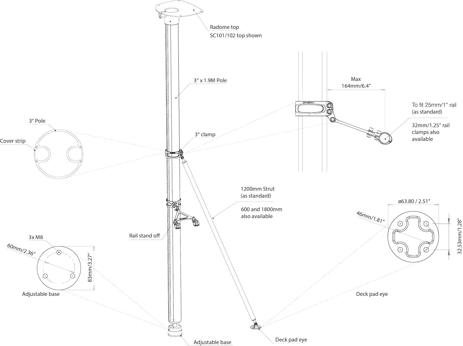 Scanstrut Radarmast SC101 L=1.9m Scanstrut Radarmast SC101 L=1.9m