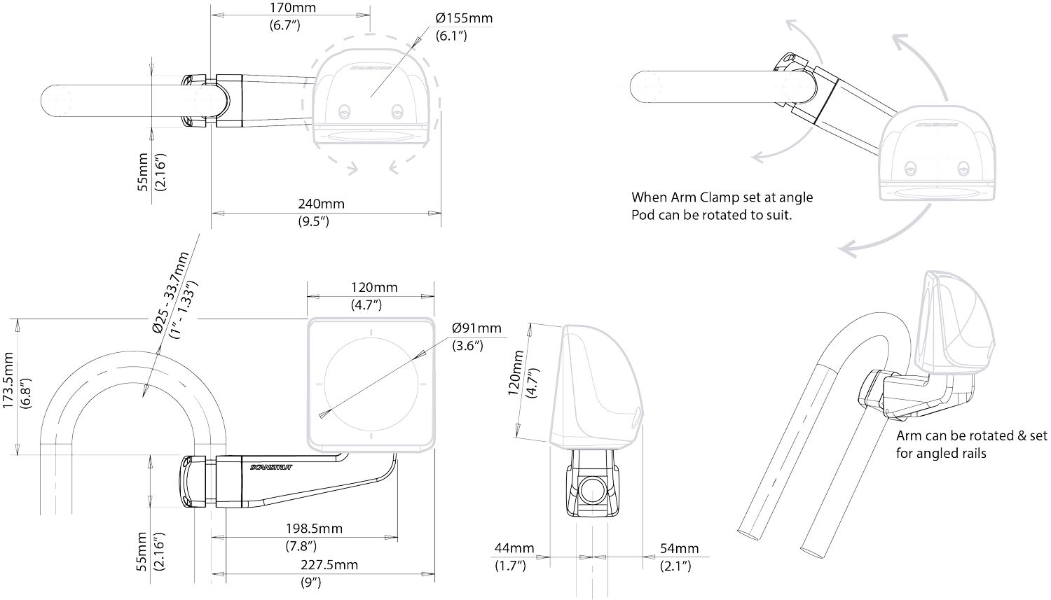 Scanstrut Arm Pod Instrumentenhalter SPR Scanstrut Arm Pod Instrumentenhalter SPR