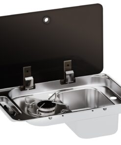 CAN Einbau-Gaskocher FL1323 mit 1 Kochfeld, Spüle rechts und Glasdeckel